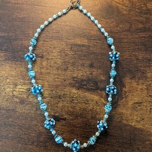 Vintage Lampwork Blue Glass Beaded Necklace